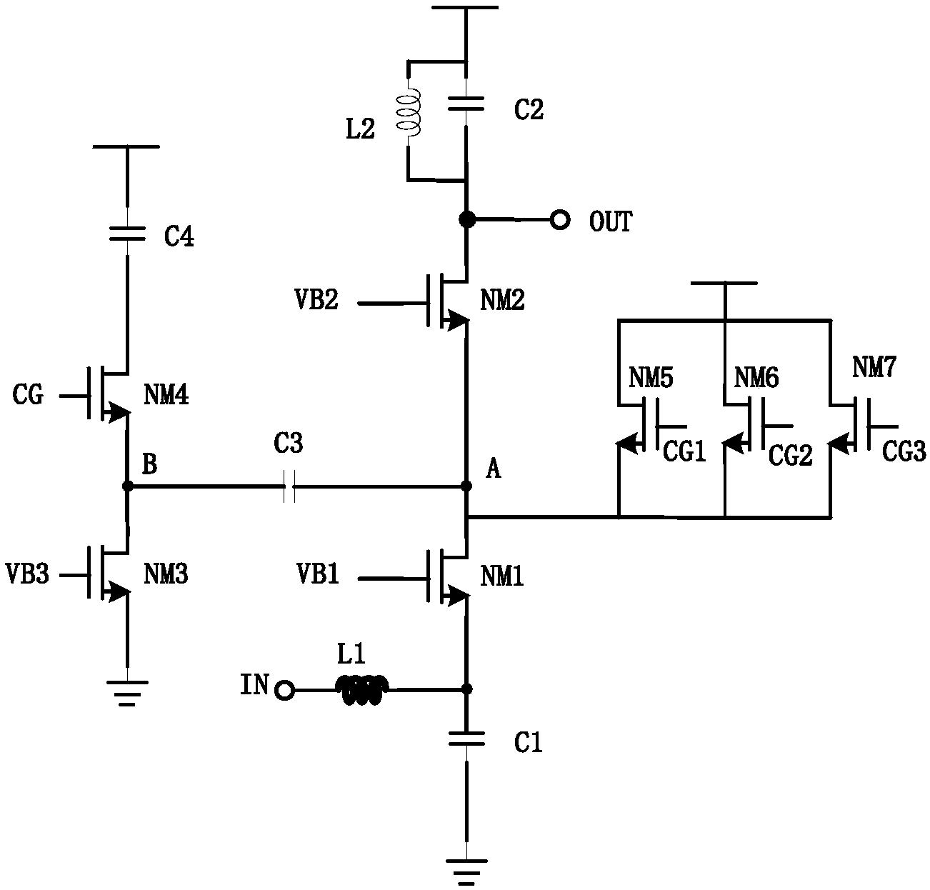 一种基于共栅cascode低噪声放大器的增益调节结构