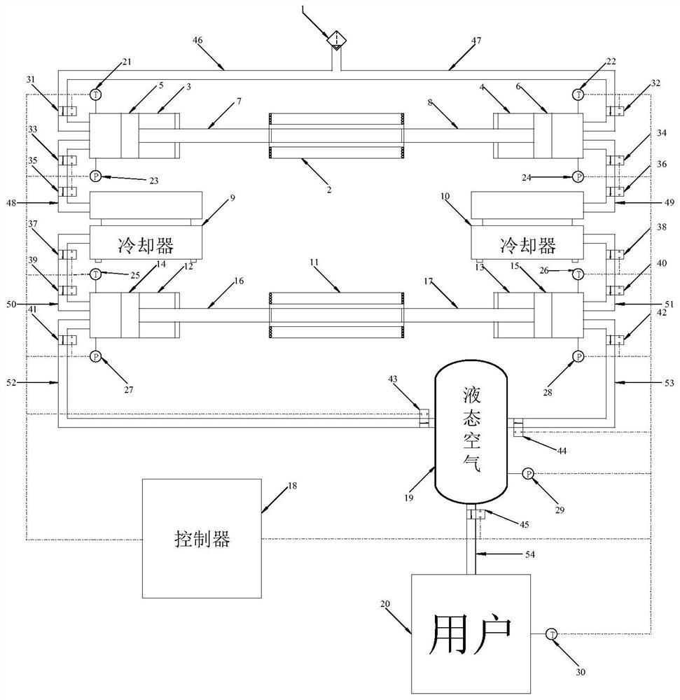 一种双级多缸自由活塞压缩空气制冷系统