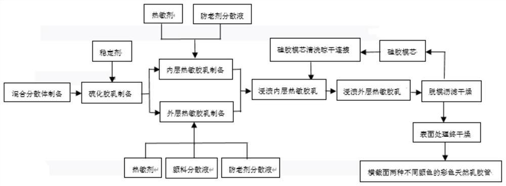 一种横截面双色的彩色天然乳胶管的制备方法