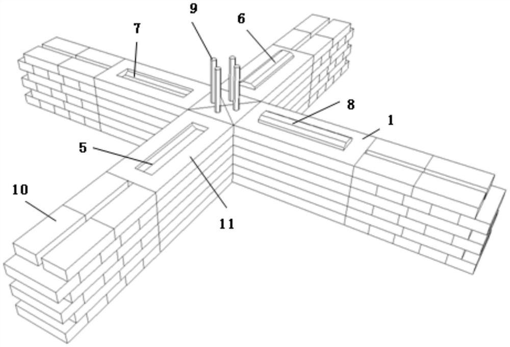 一种十字型墙构造柱的榫卯结构